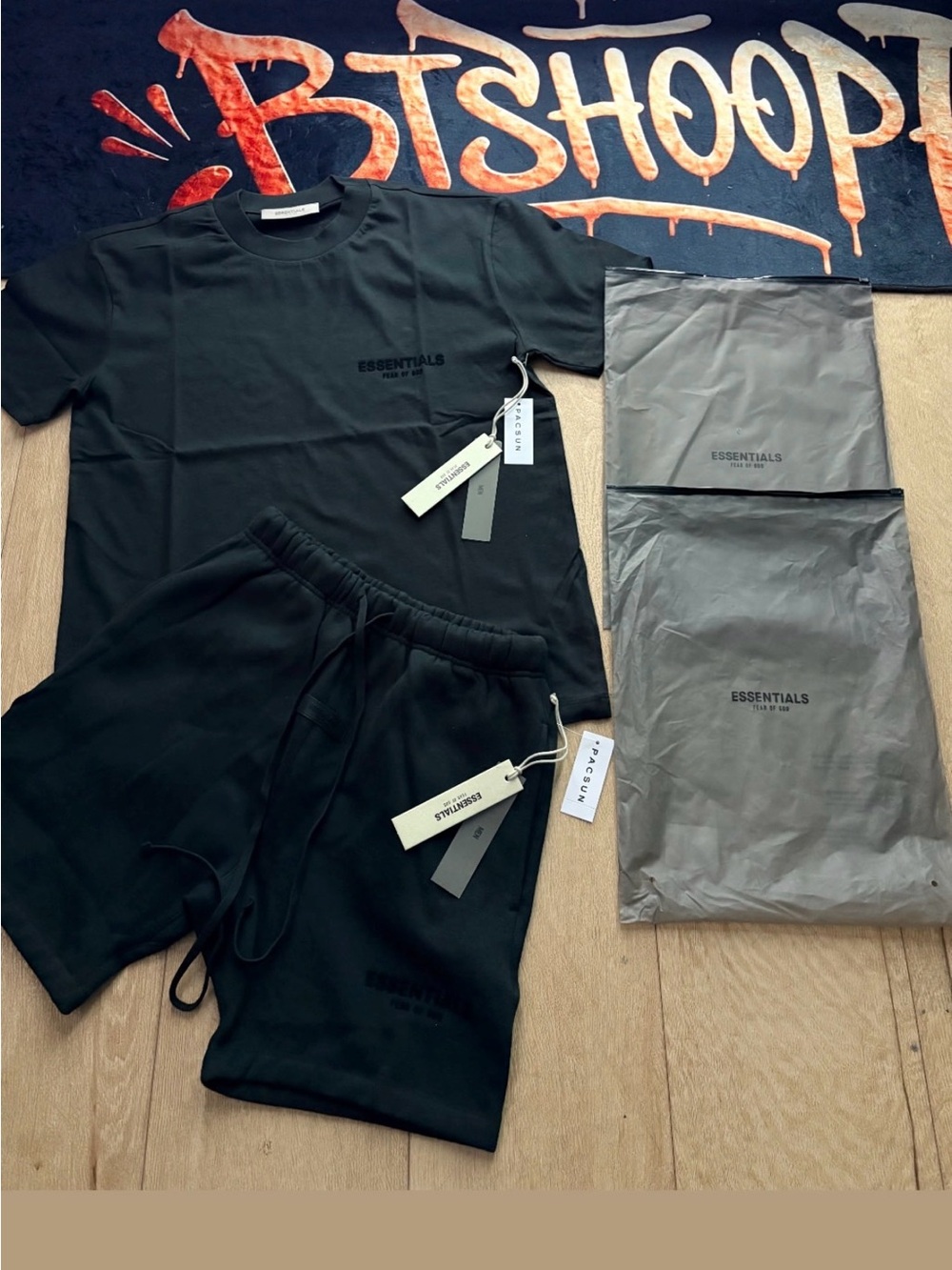 ESSENTIALS Black Athletic Shorts with Drawcord